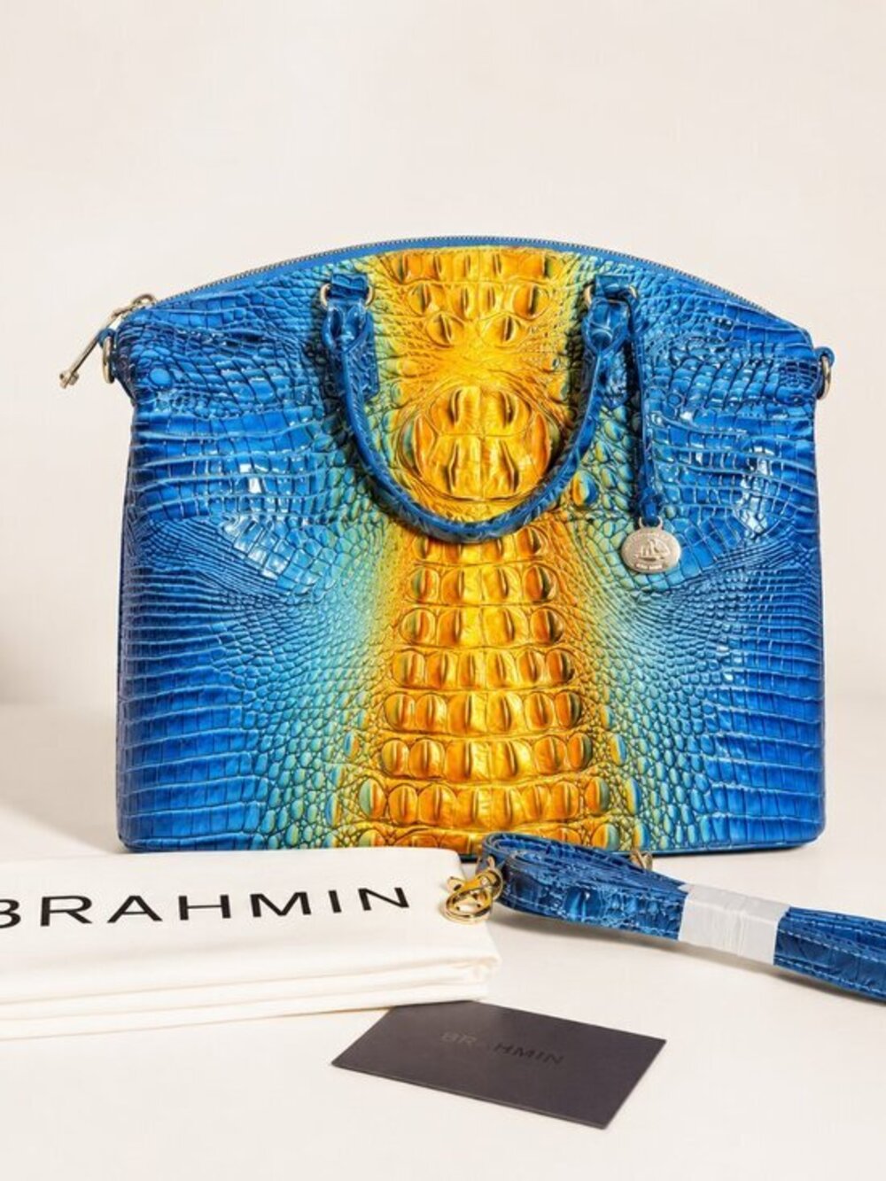 Brahmin Large Duxbury Satchel Bermuda Ombre Melbourne NWT Strap Dust Bag